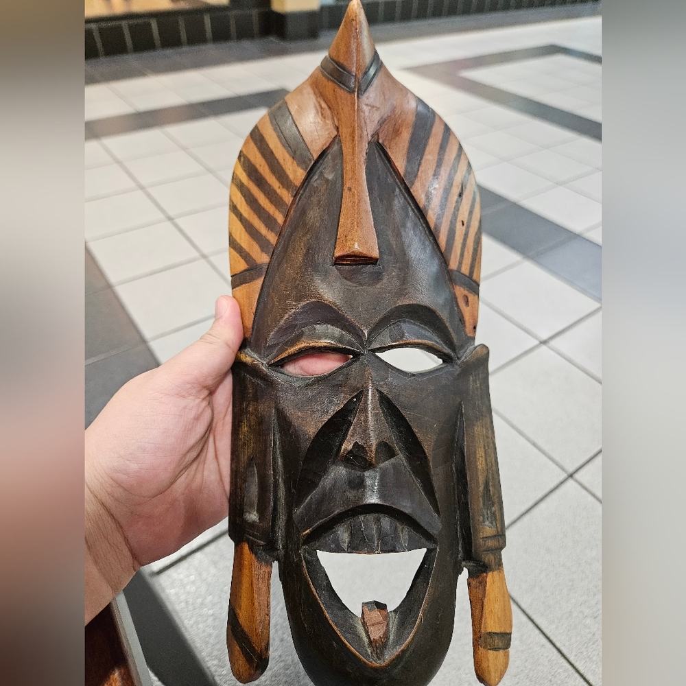 Vintage African Kenya Wooden Hand Crafted Tribal Folk Face Mask